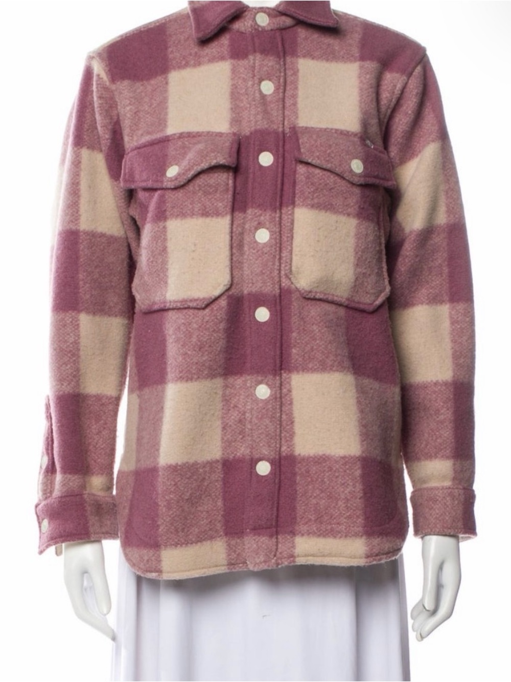 MOTHER Plaid Utility Shacket in Mauve & Cream